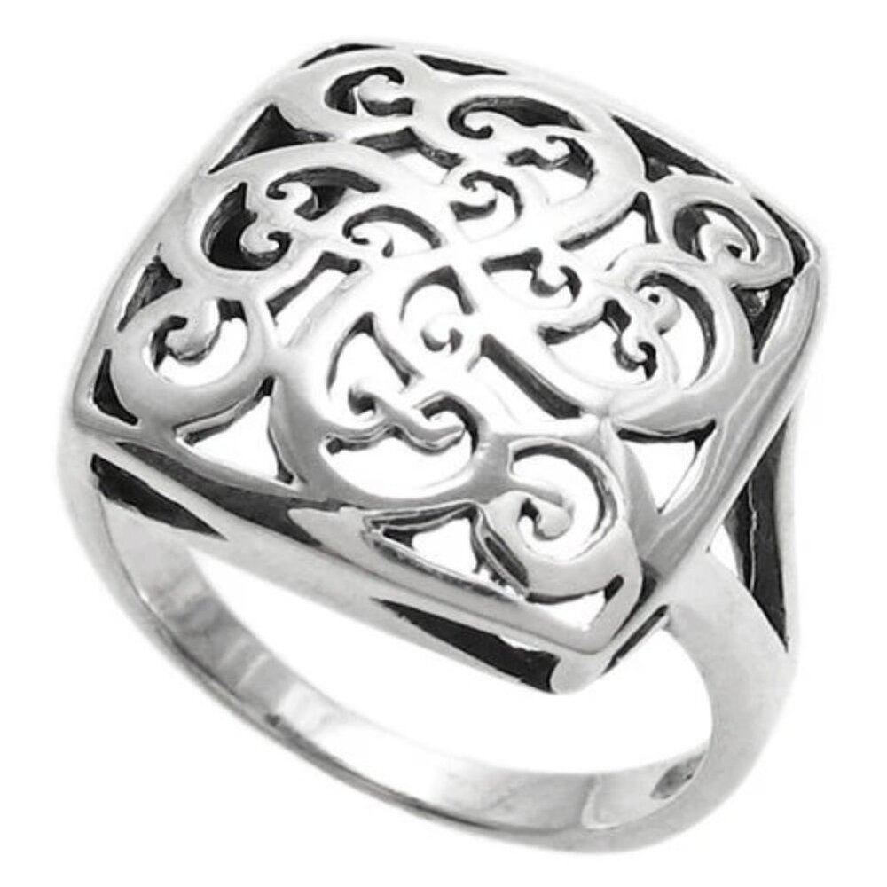 Square Dome Ring With Intricate Scroll Filigree D… - image 2